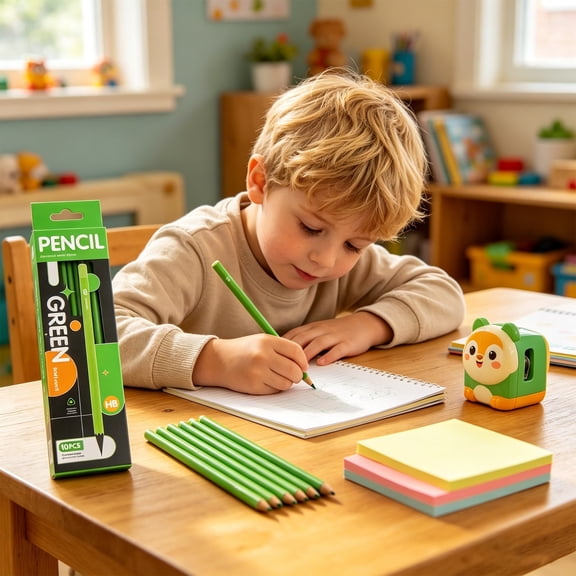 FastXmas 10 Count HB Pencils Bulk Pack, Green Wooden Pencils, Graphite Pencils for Classroom, Office and Standardized Testing Suppiles(6.8 Inch)
