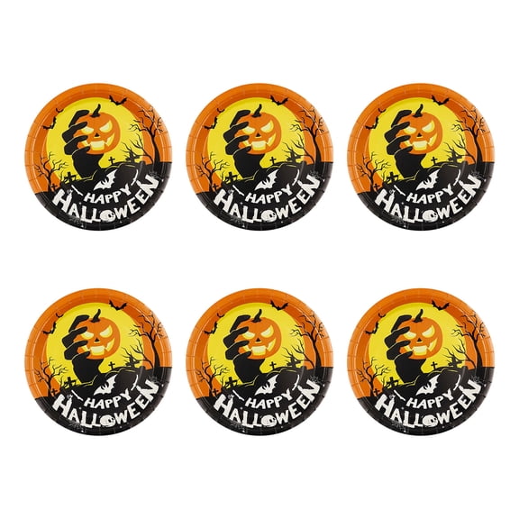 FastXmas 10 Pcs Halloween Paper Plates, 9" Disposable Orange and Black Pumpkin Pattern Dessert Plates, Food Grade Party Plates Decorative Tableware Halloween Party Supplies for Dinner Birthday