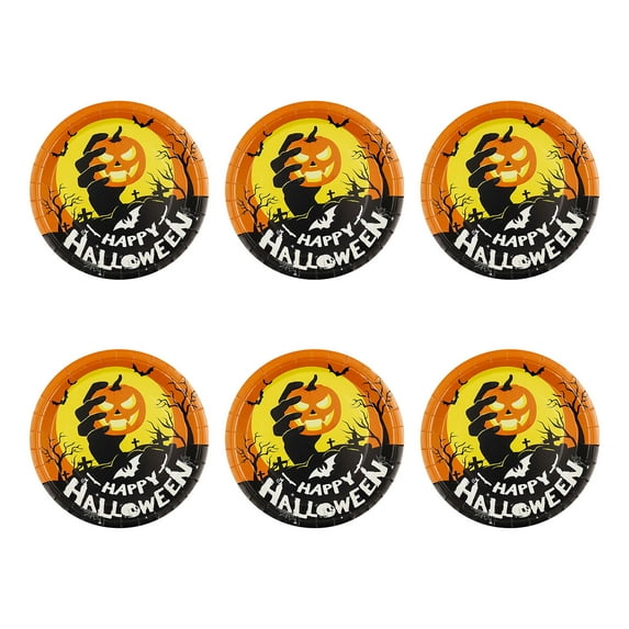 FastXmas 10 Pcs Halloween Paper Plates, 9" Disposable Orange and Black Pumpkin Pattern Dessert Plates, Food Grade Party Plates Decorative Tableware Halloween Party Supplies for Dinner Birthday