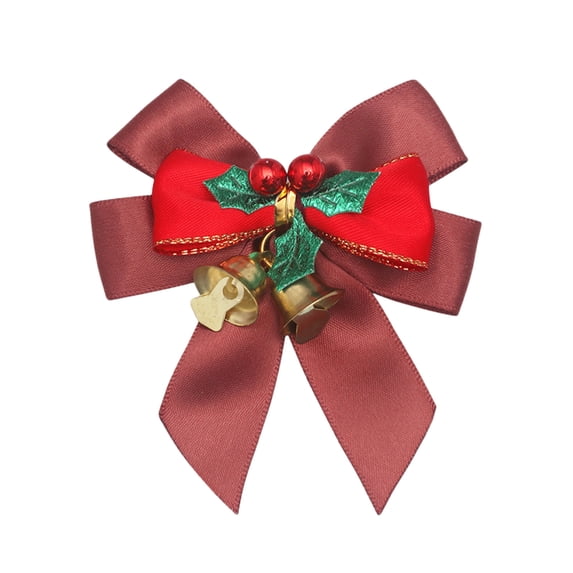 FastXmas 10Pc Christmas Tree Bow with Bell Hanging Decor, 3.1 x 2.7 In Xmas Bowknot Ribbon Bows with Berries Velvet Bowknot Xmas Tree Hanging Ornaments Decor for Home Xmas Party Garden Decor