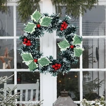 FastXmas 11 Inch Christmas Wreaths Decorations Red Berries with Flowers Giltter Christmas Vines Hanging Ornaments Christmas Garland Realistic Wreaths Decor for Indoor&Outdoor Front Door Xmas Holiday