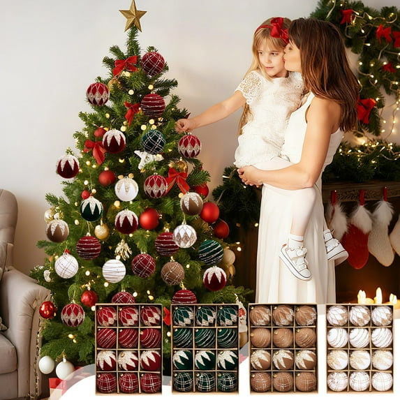 FastXmas 12 Pc Velvet Christmas Balls Decoration,Large Flocked Christmas Tree Hanging Balls Ornaments Fuzzy Shatterproof Balls for Xmas Tree, Holiday, Wedding, Party, Birthday Decor(2.4 In)