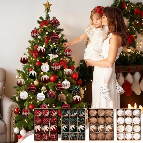 FastXmas 12 Pc Velvet Christmas Balls Decoration,Large Flocked Christmas Tree Hanging Balls Ornaments Fuzzy Shatterproof Balls for Xmas Tree, Holiday, Wedding, Party, Birthday Decor(2.4 In)