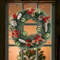 FastXmas 15.75 Inch Christmas Wreaths Decorations Red Flowers Pine-Needles and Pinecone Christmas Garland Hanging Ornaments Realistic Wreaths Decor for Door Winter Indoor Outdoor Christmas Party