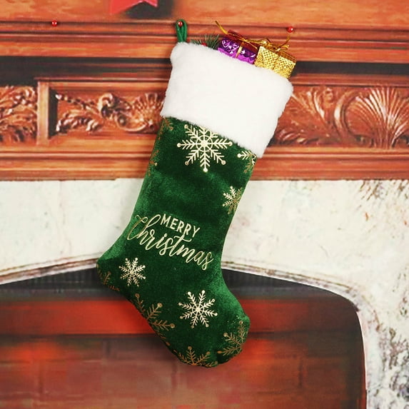 FastXmas 19 Inch Snowflake Christmas Stockings Merry Christmas Stockings Embroidered with Snowflake Puppy Red/Green/White Xmas Stocking Gift Bag for Winter Holiday Family Decoration & Gift for Friend