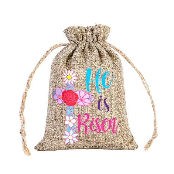 FastXmas 1PC Easter Cute Bunny Gift Bags with Drawstring Design, Spring Rabbit Pattern Fabric Gift Pouches Party Favors for Boys Girls Party Supplies Candy Treat Snacks (3.9*5.9 Inch)