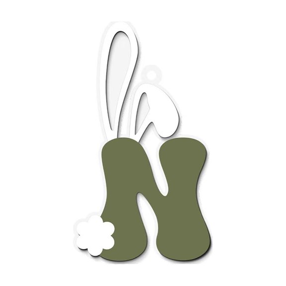 FastXmas 1PC Easter Wooden Bunny Ear Letter Ornaments - Natural Wood Alphabet Hanging Decor with String,DIY Name/Word Tree Ornament, Personalized Tag for Home Party Decoration (Letter N)