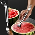 thumbnail image 1 of FastXmas 2 in 1 Watermelon Slicer Cutter, Dual Head Stainless Steel Fruit Slicer Tool with Fork, Food Grade Watermelon Fork Slicer Portable Summer Melon Cutting Tool for Home Party Camping, 1 of 9