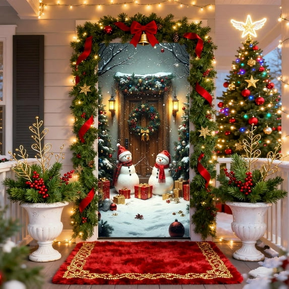 FastXmas 2.95 x 5.9 Ft Christmas Style Door Curtain Christmas Hanging Backdrop Santa Claus Deer Door Curtain Xmas Pendant Cover Christmas Door Decor for Home Wall Background Cloth Winter Holiday