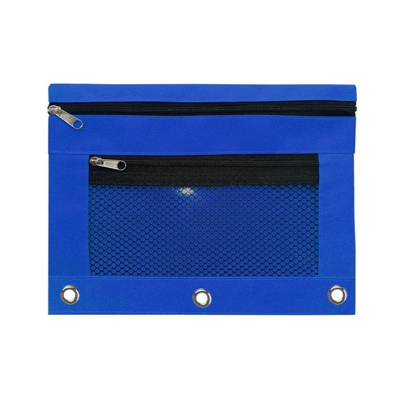 FastXmas 2 Pcs 3 Ring Binder Pencil Pouches, Double Layer Clear Mesh Window Pencil Case with Zipper, Large Capacity Oxford Cloth Stationery Organizer Travel Cosmetic Bag