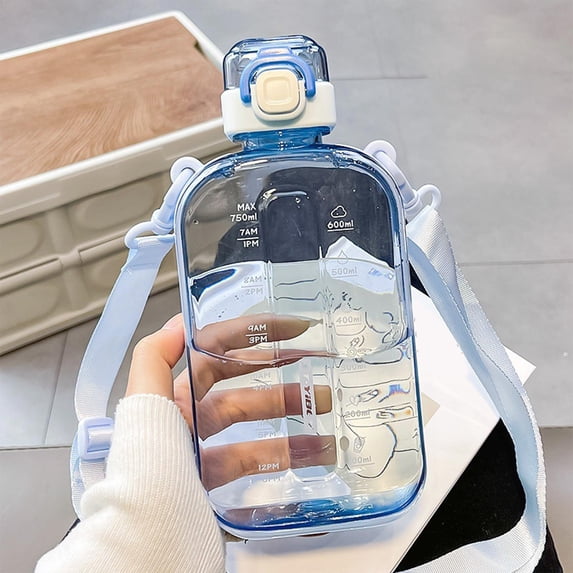 FastXmas 25.4 oz Water Bottle, Clear Water Bottle with Milliliter Scale , Sports Water Bottle With Strap, Leakproof & BPA Free Large Water Bottles for Classroom, Gym, Travel
