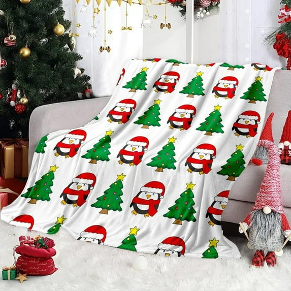 FastXmas 27.5 x 39.4 Inch Merry Christmas Throw Blanket Pine-tree with Snowflake Printed Christmas Stytle Blanket Soft Blankets Christmas Fuzzy and Warm Blankets for Car Nap Bedroom Sofa Working