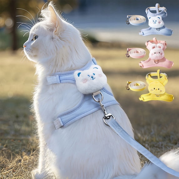 FastXmas 2PC Cat or Dog Harness and Leash Set for Walking, Adjustable Pet Breathable Mesh Harness with Leash for Kitty Puppy Small Dogs and Cats Use(13"*17" Harness, 63" Leash)