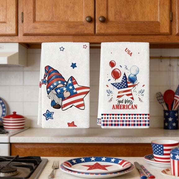 FastXmas 2Pcs 4th of July Patriotic Towels for Kitchen, America Freedom Stars Stripes Hand Towels Drying Baking Cooking Cloth, American USA Leaves Home Kitchen 250th Anniversary Decor 15.7*23.6 Inch