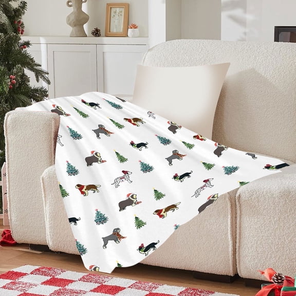 FastXmas 3.3 x 2.3 Ft Christmas Blanket Red Merry Christmas Winter Throw Blanket with Dog Print Double-sided Fuzzy Cosy and Soft Machine Washable Nap Blanket for Christmas Sofa Bedroom Living Room