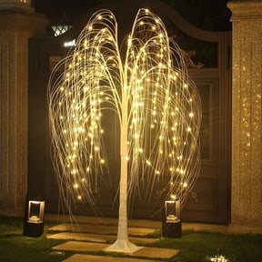 FastXmas 3.9 Ft Christmas Lighted Tree wtih 180 LED Lights Decoration, Pre-Lit Willow Tree with Sturdy Base Ornament,Christmas Weeping Light-Up Tree for Christmas Wedding Party Home Garden Decor