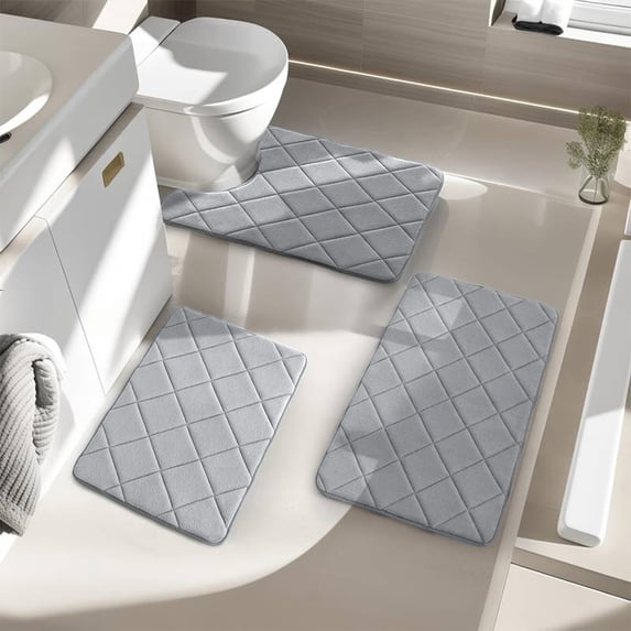 FastXmas 3 PCS Bathroom Rugs Mat, Memory Foam Shower Rugs, Bathroom Mats Sets, Non Slip Water Absorbent Washable Bath Rugs for Sink, Toilet and Floor Decoartion()