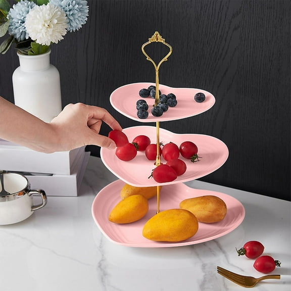 FastXmas 3-Tier Heart Shape Cake Fruit Stand Plates, Valentines Fruit Tray Serving Display Set, Pastry Tray Towers Platter for Desserts Appetizer Candy Buffet for Wedding and Home Party(15*10 Inch)