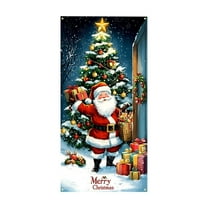 FastXmas 35*71 Inch Christmas Door Covers Ornament Washable Elastic Fabric Christmas Door Covers Santa Claus Reindeer Snowman Xmas Tree Pattern Christmas Door Covers for Front Door Festive Party Home