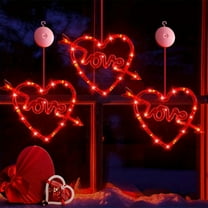FastXmas 3Pc Valentine's Day Heart Shape Window Lights, Red Heart Shape Windows Suction Cup LED Lights, Power By Battery LED Lights for Home, Bedroom ,Shop Glass Valentine Day Decoration(7.8 In)