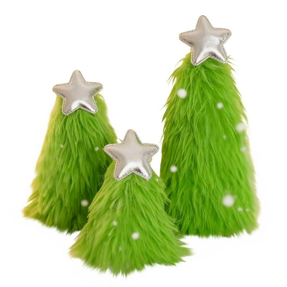 FastXmas 3Pcs Green Furry Christmas Trees Tabletop Decor Green Christmas Tree Centerpiece Plush Christmas Tabletop Plush Christmas Tree Fluffy Pine Tree Decor for Holiday Table Home Brithday Xmas Day