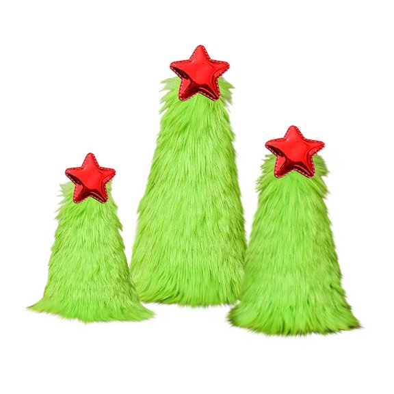 FastXmas 3Pcs Green Furry Christmas Trees Tabletop Decor Green Christmas Tree Centerpiece Plush Christmas Tabletop Plush Christmas Tree Fluffy Pine Tree Decor for Holiday Table Home Brithday Xmas Day