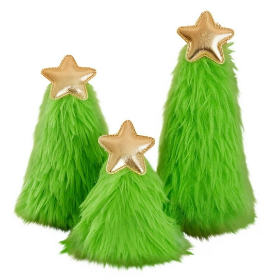 FastXmas 3Pcs Green Furry Christmas Trees Tabletop Decor Green Christmas Tree Centerpiece Plush Christmas Tabletop Plush Christmas Tree Fluffy Pine Tree Decor for Holiday Table Home Brithday Xmas Day