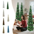 thumbnail image 1 of FastXmas 4.9FT Pop Up Christmas Tree with LED Lights and Tree Topper- Collapsible Artificial Tinsel Pencil Christmas Tree, Xmas Tree for Indoor Home Apartment Porch Holiday Party Decorations, 1 of 7