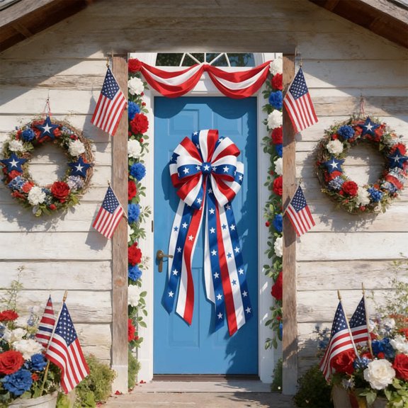 FastXmas 4th of July Door Decoration, Patriotic Memorial Day Independence Day Front Door Wreath Patriotic Banner Hanging Yard Sign Bunting Background for Indoor/Outdoor Holiday Party(35*73 In)