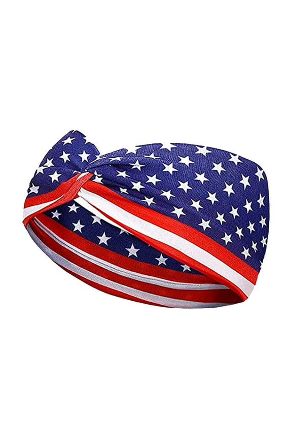 4th of July Patriotic Headband, Star & Stripes American Flag Twisted Hair Band, Red White & Blue Stretchy Athletic Headband Independence Day Unisex Head Wraps Knotted Bandana for Memorial Day