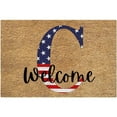 thumbnail image 1 of FastXmas 4th of July Welcome Doormat, 15.7"x23.6" Star & Stripes English Letters Patriotic Front Porch Rugs, Non-Slip Velvet Alphabet Entrance Door Mat Independence Day Decorations for Outdoor Indoor, 1 of 4