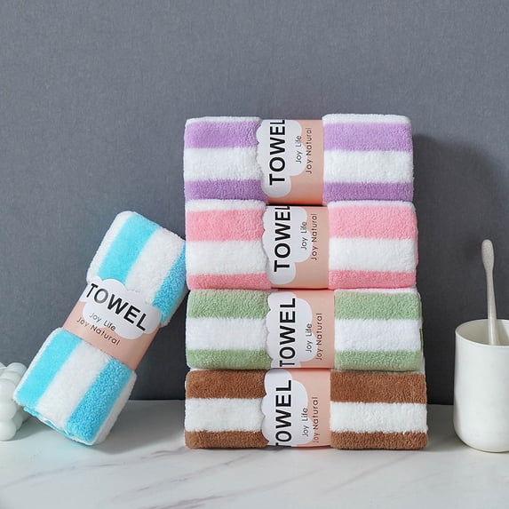 FastXmas 5 Pcs Microfiber Hand Towels, Super Soft Lightweight Striped Coral Velvet Face Towels, 14"x30" Highly Absorbent and Quick Dry Plush Shower Towels Compact Travel Towel for Bathroom Pool Sports