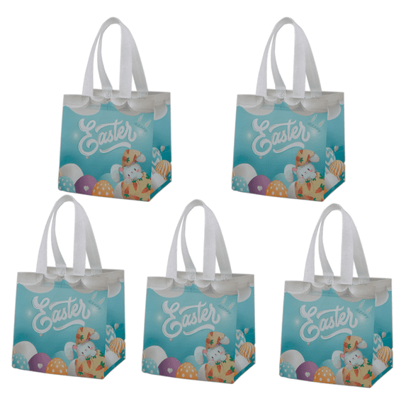 FastXmas 5PC Easter Gift Bags with Tonge,Spring Non Woven Handbag, 8*8 in Bunny Pattern Gift Bags, Reusable Non Woven Shopping Gift Bag for Shopping Gift Warpping