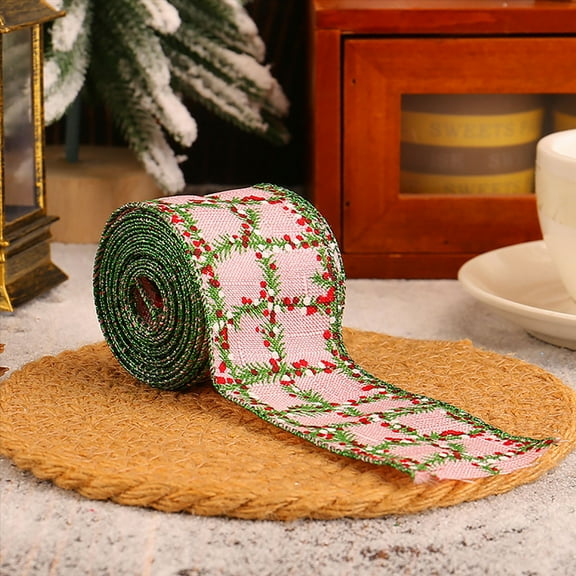 FastXmas 5cm W x 15 Ft L Christmas Theme Rolls,Christmas Ribbons with Rattan Pattern Rolls for Crafting,Xmas Checkered Webbing Rolls Decor,Christmas Burlap Ribbon for Xmas Hanging Decor DiY Bows