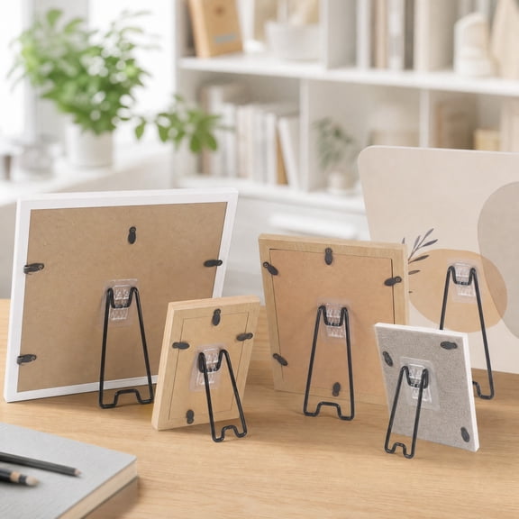 FastXmas 6 PCS Adjustable Metal Picture Frame Stands, Self Adhesive Photo Frame Stands for Frames, Stainless Steel Easel Back Supports for Photos Paintings Display, 5.1"2.1"