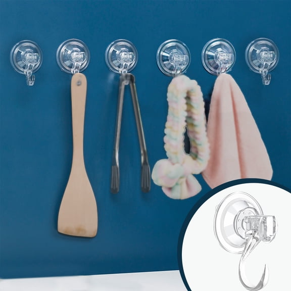 FastXmas 6PCS Suction Cup Hooks,2.8 Inch Small Clear Heavy Duty Vacuum Suction Cup Hanger Removable Small Suction Cups for Window Glass Door Bathroom Suction Hangers Reusable Suction Cup Holders