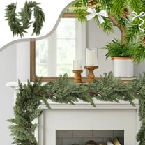 FastXmas 71 Inch Simulation Rattan Christmas Decoration Vivid Pines Needle Wreath Realistic Norfolk Stems Hanging Ornaments Greenery Picks for Christmas Home Door Bedroom Winter Holiday Fireplace