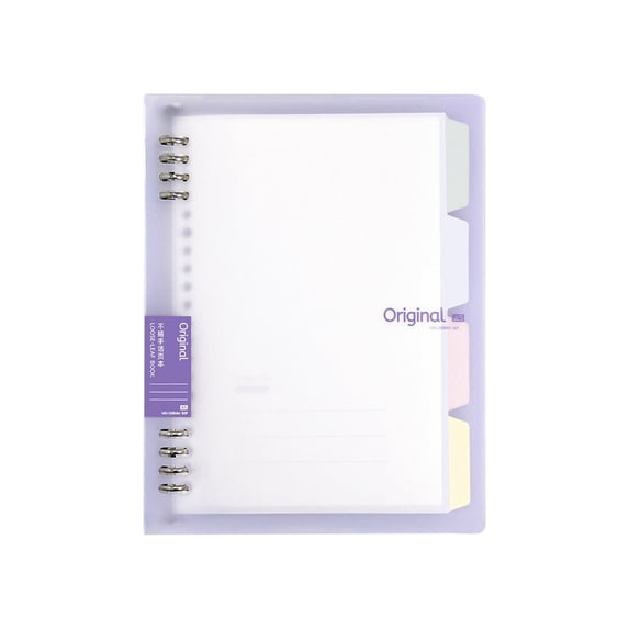 Lksixu 8 Ring Binder Notebook, Frosted PVC Softcover A5 Lined Writing Notebook with Tabs, Refillable 120 Pages Thicken Ruled Paper Loose Leaf Journal Notepad Office Supplies for Work Travel