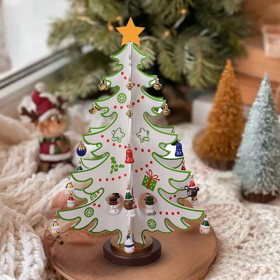 FastXmas 9.1 x 13.8" Mini Christmas Tree Tabletop Decoration,Star Topper and Small Santa Claus,Snowman Hanging Ornaments - Small Tabletop Tree for Desk or Table - Easy Setup Holiday,Xmas Decorations