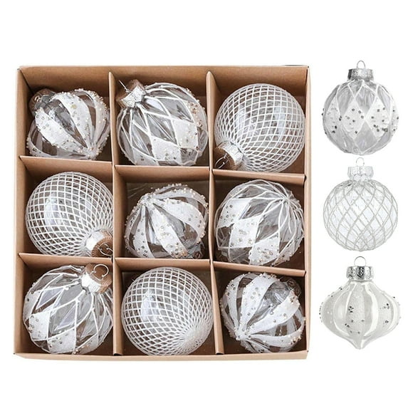FastXmas 9 Pcs Set Large Balls Christmas Tree Ornaments,Gliter Pendants Balls Decoration,Clear Xmas Tree Decorations Hanging Ornament for Christmas Tree,Wreath,Wedding,Party,Birthday,Garden Decor