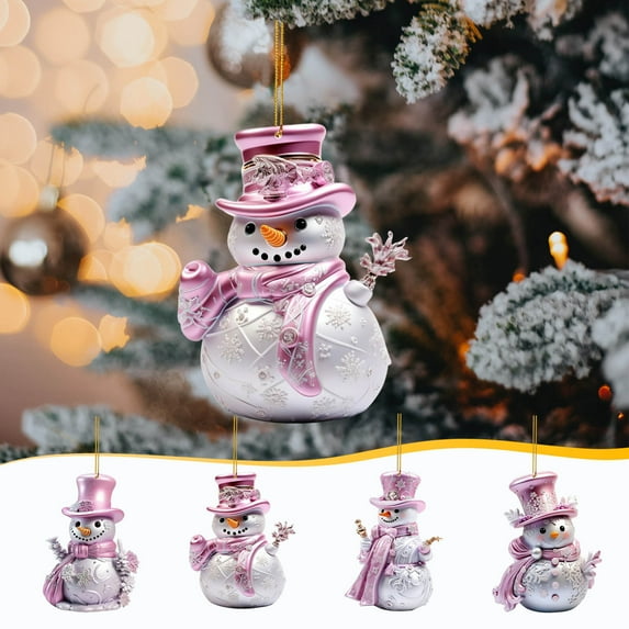 FastXmas Acrylic Snowman Christmas Pendant Decorations 3.15 Inches Traditional Christmas Tree Ornaments 2D-Flat Snowman with Pink Hat Christmas Hanging Decor for Xmas Tree Home Bags Door & Gift