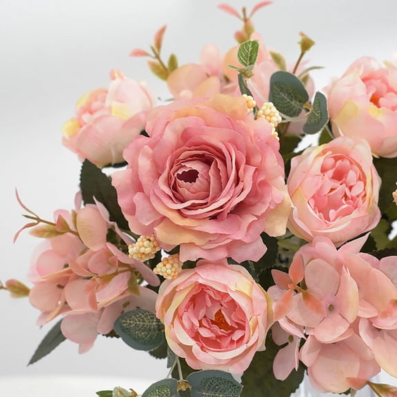 FastXmas Artificial Flower Realistic Rose Hydrangeas Flowers Decorations, No Fade UV Resistant Fake Flower with Stems Faux Plants Shrubs DIY Wedding Bridal Bouquets Vase Filler for Indoor Outdoor