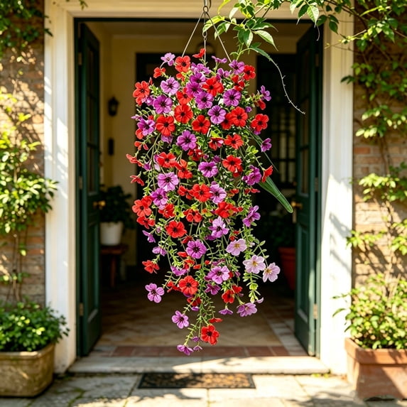 FastXmas Artificial Hanging Flowers for Outdoors, Hanging Plants Violet Vines UV Resistant for Wall Home Room Garden Wedding Indoor Outdoor Spring Summer Decoration(Purple)