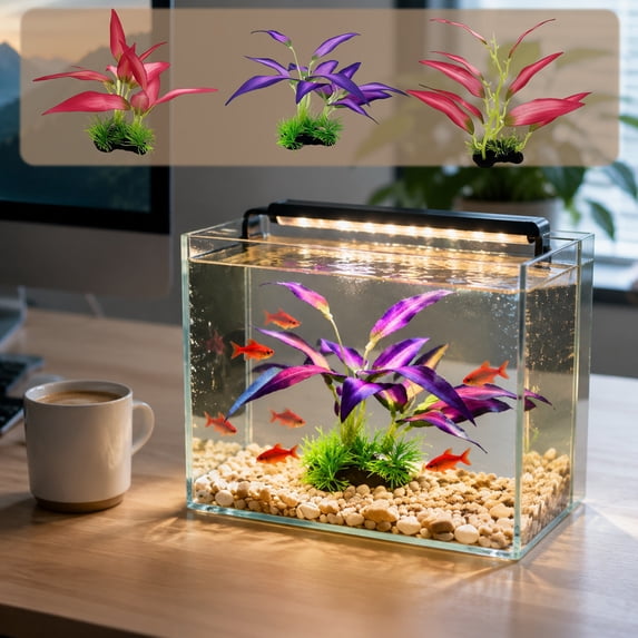 FastXmas Artificial Silk Aquarium Plants Ornament - Realistic Fabric Water Plants for Fish Tank & Aquascaping Decor(10.6 x 7.8 Inch)