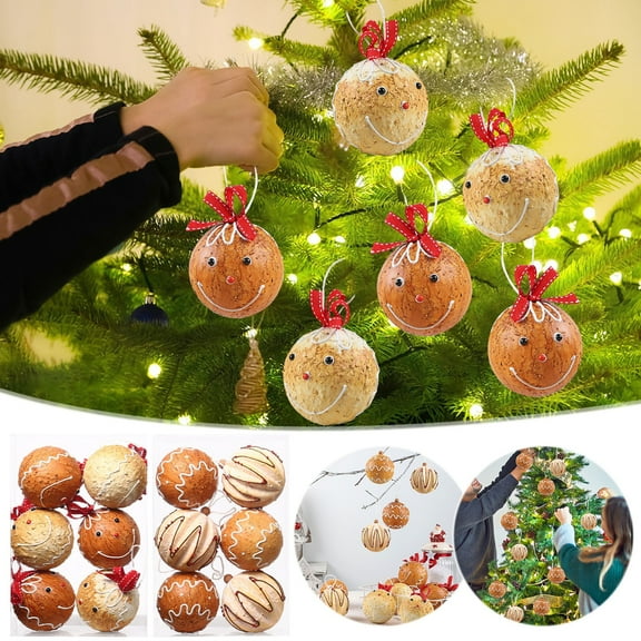 FastXmas Baking Christmas Ball Ornaments Set, 12PCS Shatterproof Christmas Tree Hanging Gingerbread Decorations Set, for Home Party Indoor Xmas Vase Bowls Filler Centerpiece Decor(3.14 In)