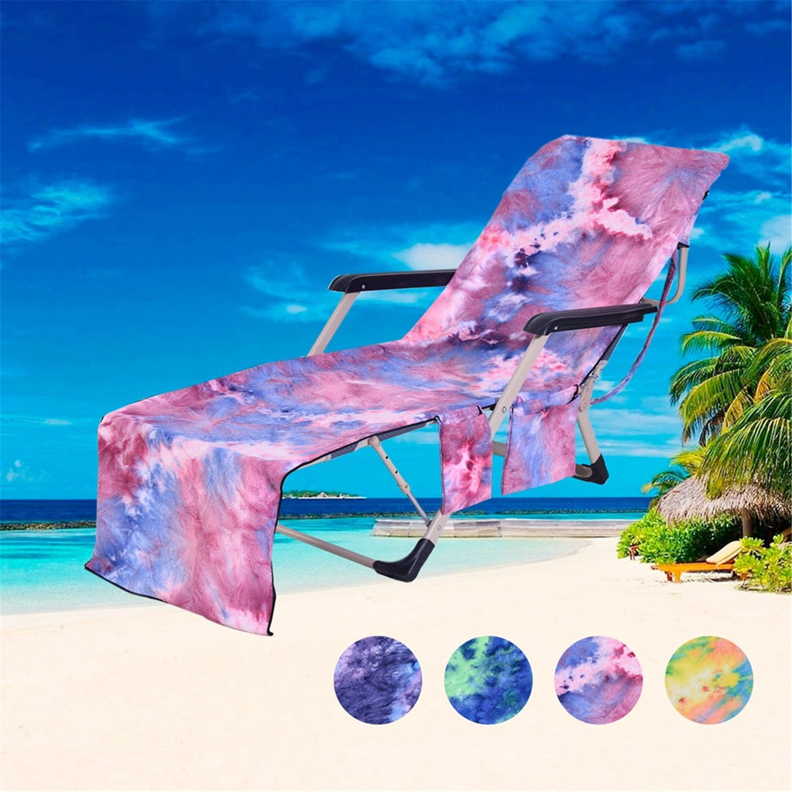 FastXmas Beach Chair Towel, Microfiber Colorful Tie Dye Lounge Chair Cover with 3 Side Pockets, Quick Dry Chaise Lounge Cover Soft Thick Oversized Pool Towel for Outdoor Sunbathing Furniture(29"x82")