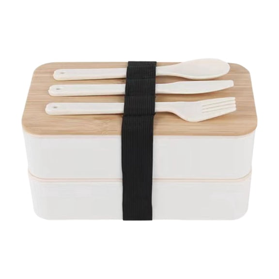 FastXmas Bento Box for Adult, 1.15L Double-layer Lunch Box Microwave-safe Office Worker Compartment Plastic Insulated Lunch Box Food Snacks Storage Container for Camping Travel(White)