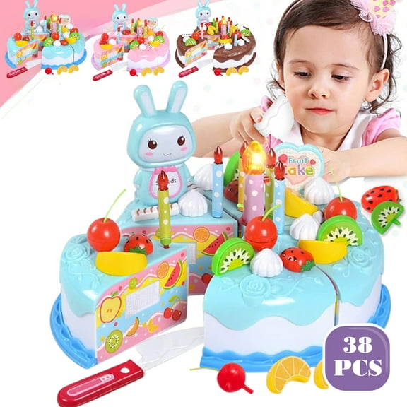 FastXmas Birthday Cake Toy for Kids Play Sets Pretend Play Birthday Cake Gift Play Food Toy Set DIY Cutting Pretend Play Birthday Party Cake with Candles for Children Kids Classic Toy 38pcs