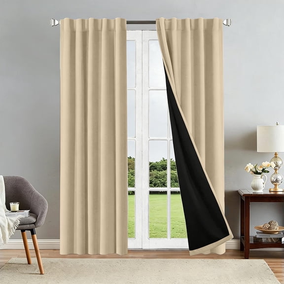 FastXmas Blackout Curtains, Thermal Insulated Soundproof Curtain Drapes, 52 x 84 Inch Solid Color Curtain, 1 Panel, Machine‑Washable Privacy Window Drape for Bedroom Living Room Office,Beige
