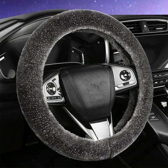 FastXmas Car Steering Wheel Cover, 15 inch Elastic Sparkling Microfiber Plush Steering Wheel Protector, Soft Warm Non-Slip Fluffy Steering Wheel Cover Universal Car Interior Decoration for Men Women
